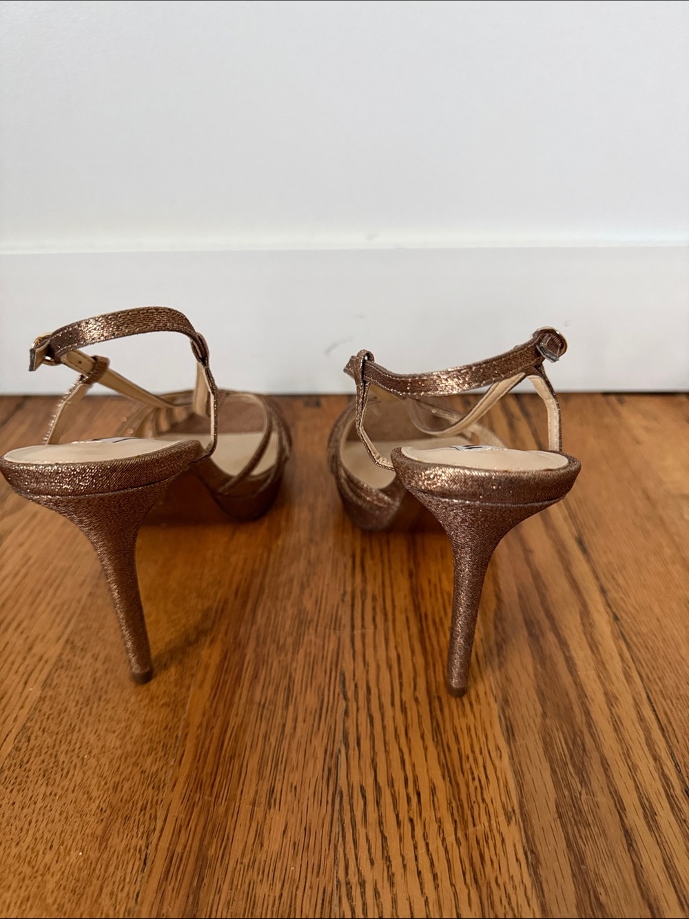 Metallic bronze Gold Strappy Slingback Heels - Women Shoes - Picture 4 of 5